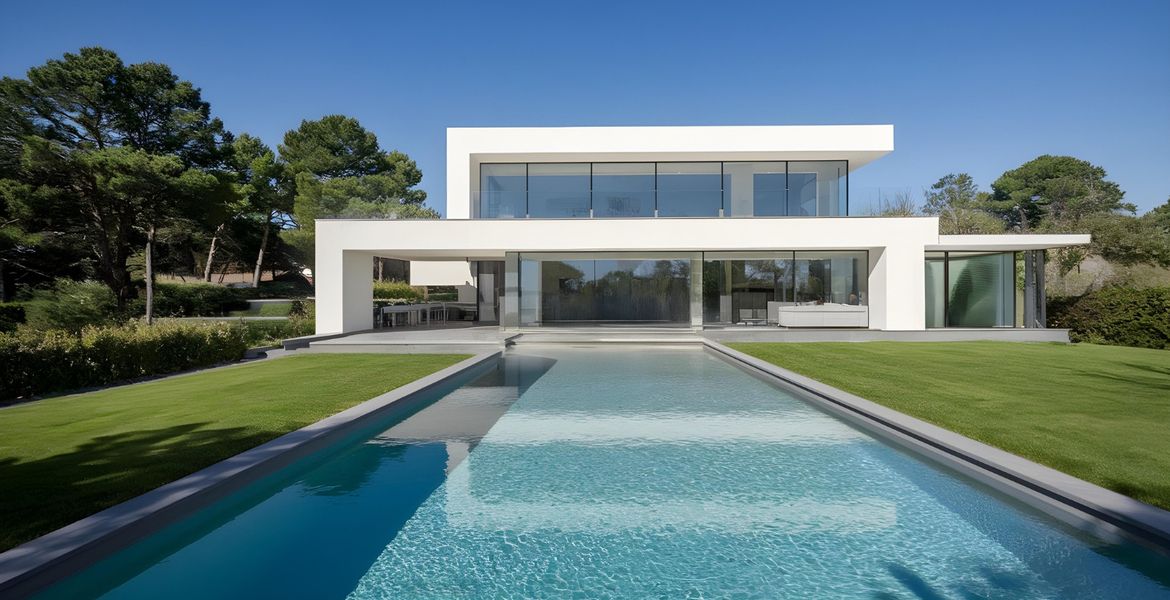 Modern villa facade and terrace detail